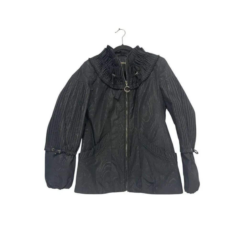 Creenstone Womens Jacket Size 36 US 4-6 Small Black Jacquard Swirl Full Zip